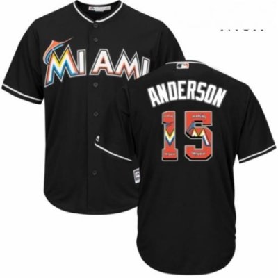 Mens Majestic Miami Marlins 15 Brian Anderson Authentic Black Team Logo Fashion Cool Base MLB Jersey