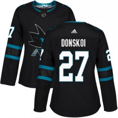 Womens Adidas San Jose Sharks 27 Joonas Donskoi Premier Black Alternate NHL Jersey