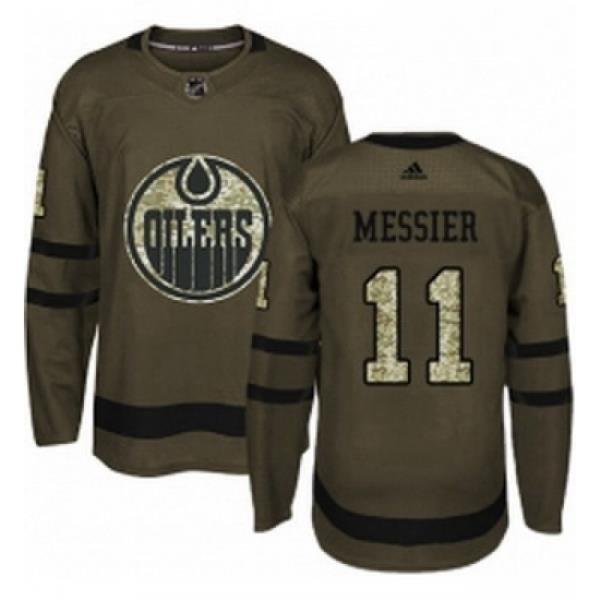 Youth Adidas Edmonton Oilers 11 Mark Messier Authentic Green Salute to Service NHL Jersey