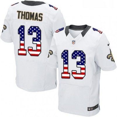 Mens Nike New Orleans Saints 13 Michael Thomas Elite White Road USA Flag Fashion NFL Jersey