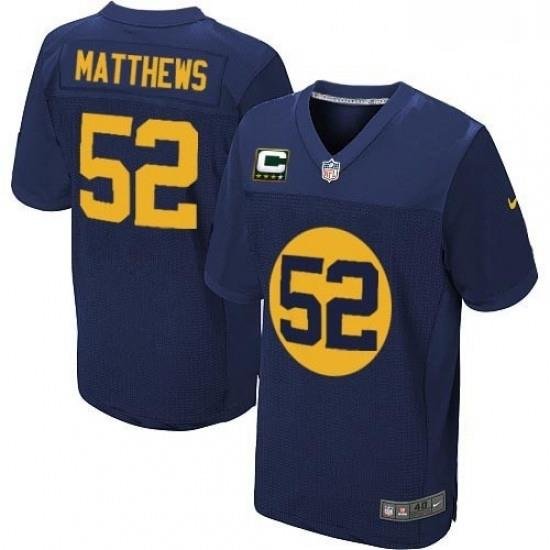 Men Nike Green Bay Packers 52 Clay MattheWs Elite Navy Blue Alternate C Patch NFL Jersey