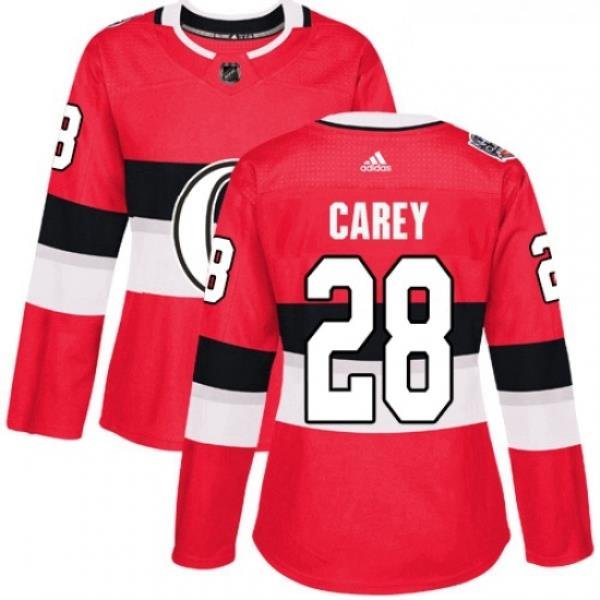 Womens Adidas Ottawa Senators 28 Paul Carey Authentic Red 2017 100 Classic NHL Jersey