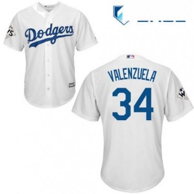 Youth Majestic Los Angeles Dodgers 34 Fernando Valenzuela Replica White Home 2017 World Series Bound Cool Base MLB Jersey