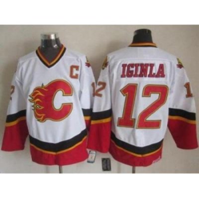 Calgary Flames #12 Jarome Iginla White Black CCM Throwback Stitched NHL Jersey