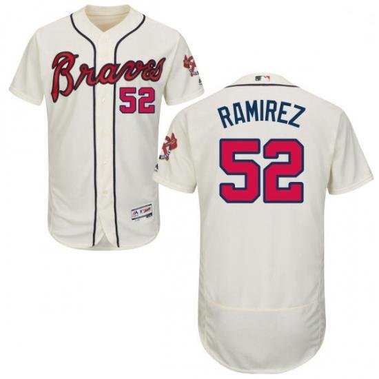 Mens Majestic Atlanta Braves 52 Jose Ramirez Cream Alternate Flex Base Authentic Collection MLB Jersey