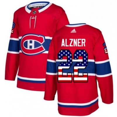 Mens Adidas Montreal Canadiens 22 Karl Alzner Authentic Red USA Flag Fashion NHL Jersey