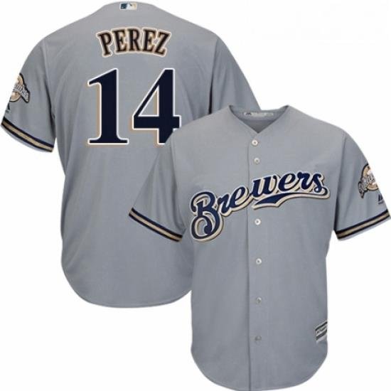 Youth Majestic Milwaukee Brewers 14 Hernan Perez Replica Grey Road Cool Base MLB Jersey