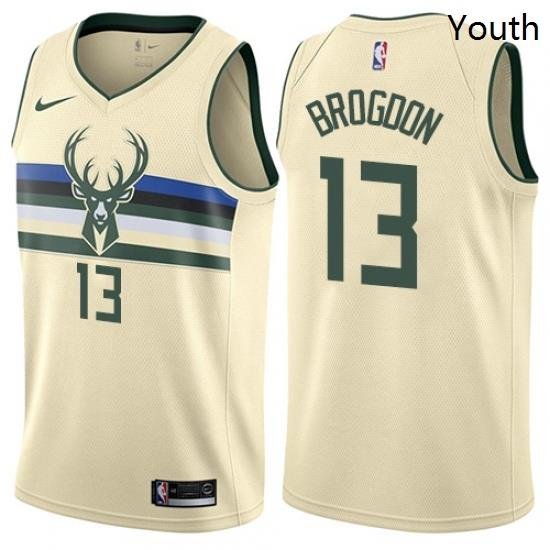 Youth Nike Milwaukee Bucks 13 Malcolm Brogdon Swingman Cream NBA Jersey City Edition