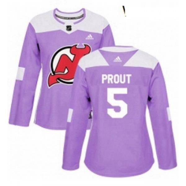 Womens Adidas New Jersey Devils 5 Dalton Prout Authentic Purple Fights Cancer Practice NHL Jersey