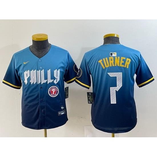 Youth Philadelphia Phillies 7 Trea Turner Blue 2024 City Connect Limited Stitched Jersey 3