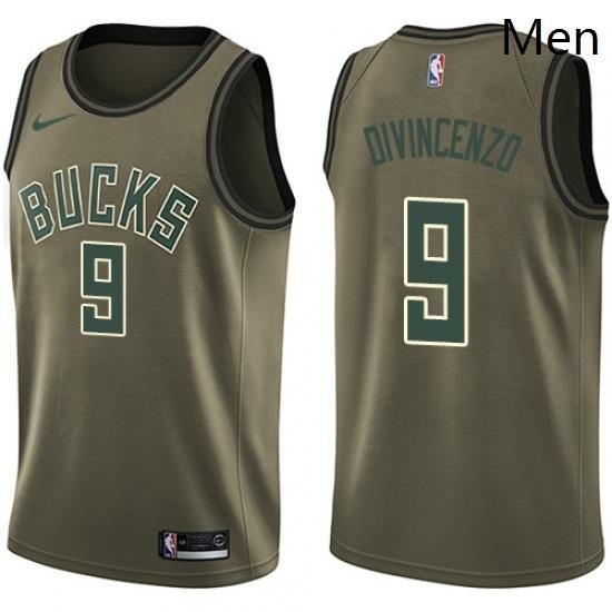 Mens Nike Milwaukee Bucks 9 Donte DiVincenzo Swingman Green Salute to Service NBA Jersey