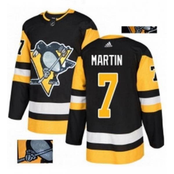 Mens Adidas Pittsburgh Penguins 7 Paul Martin Authentic Black Fashion Gold NHL Jersey