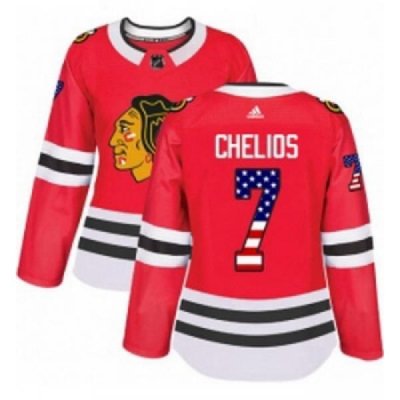 Womens Adidas Chicago Blackhawks 7 Chris Chelios Authentic Red USA Flag Fashion NHL Jersey