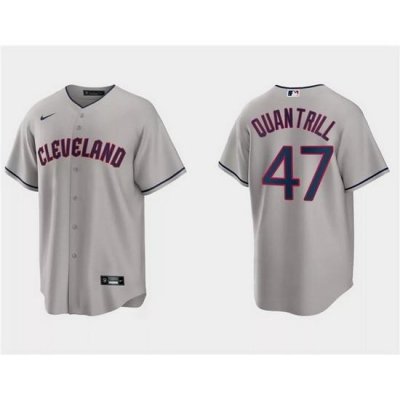 Men Cleveland Guardians 47 Cal Quantrill Grey Cool Base Stitched Jersey