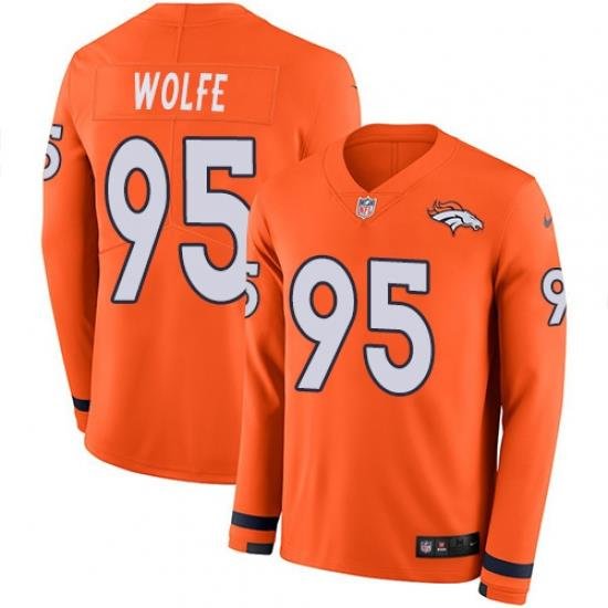 Nike Broncos #95 Derek Wolfe Orange Team Color Men Stitched NFL Limited Therma Long Sleeve Jersey