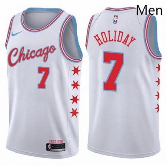 Mens Nike Chicago Bulls 7 Justin Holiday Authentic White NBA Jersey City Edition