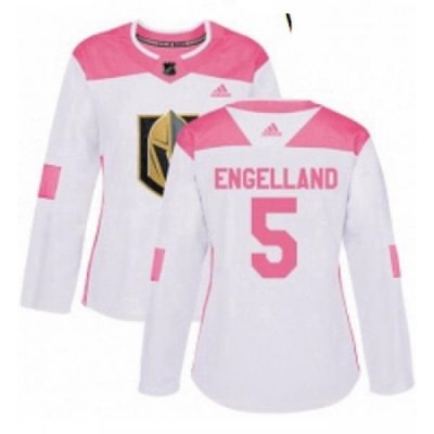 Womens Adidas Vegas Golden Knights 5 Deryk Engelland Authentic WhitePink Fashion NHL Jersey