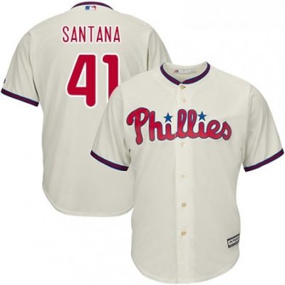 Youth Majestic Philadelphia Phillies 41 Carlos Santana Replica Cream Alternate Cool Base MLB Jersey