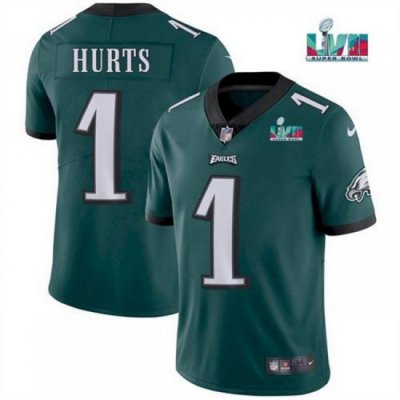 Men Women Youth Toddler Philadelphia Eagles 1 Jalen Hurts Green Super Bowl LVII Patch Vapor Untouchable Limited Stitched Jersey