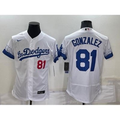 Men Los Angeles Dodgers 81 Victor Gonzalez White City Connect Flex Base Stitched Baseball Jersey