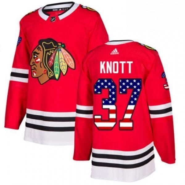 Mens Adidas Chicago Blackhawks 37 Graham Knott Authentic Red USA Flag Fashion NHL Jersey