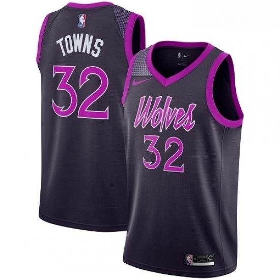 Mens Nike Minnesota Timberwolves 32 Karl Anthony Towns Swingman Purple NBA Jersey City Edition