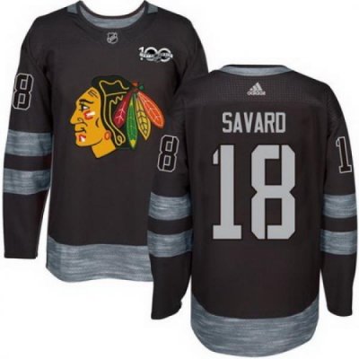 Blackhawks #18 Denis Savard Black 1917 2017 100th Anniversary Stitched NHL Jersey