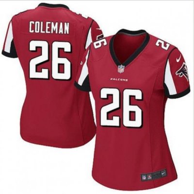 Women Nike Falcons #26 Tevin Coleman Red Team Color Stitched NFL Elite Jersey