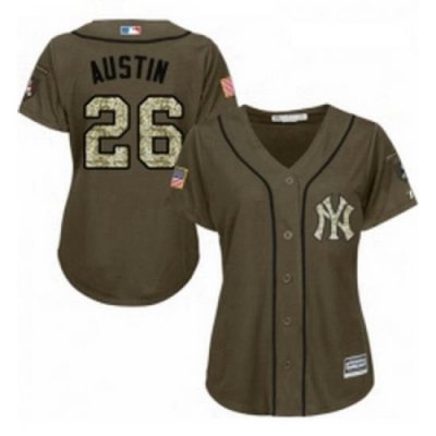 Womens Majestic New York Yankees 26 Tyler Austin Authentic Green Salute to Service MLB Jersey