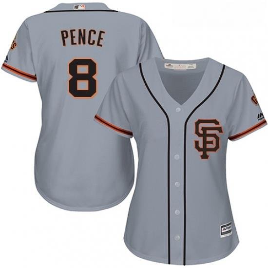 Womens Majestic San Francisco Giants 8 Hunter Pence Authentic Grey Road 2 Cool Base MLB Jersey