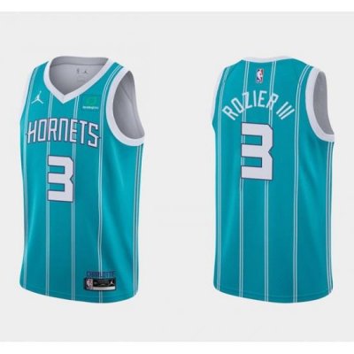 Men Charlotte Hornets 3 Terry Rozier III Aqua Stitched Basketball Jersey