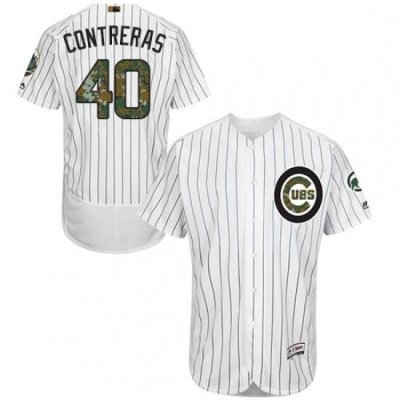 Mens Majestic Chicago Cubs 40 Willson Contreras Authentic White 2016 Memorial Day Fashion Flex Base Jersey