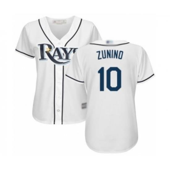 Women's Tampa Bay Rays #10 Mike Zunino Authentic White Home Cool Base Baseball Player Jersey