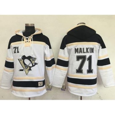 Men Pittsburgh Penguins 71 Evgeni Malkin White Sawyer Hooded Sweatshirt Stitched NHL Jersey