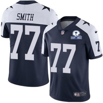 Nike Cowboys 77 Tyron Smith Navy Blue Thanksgiving Men Stitched With Established In 1960 Patch NFL Vapor Untouchable Limited Throwback Jersey