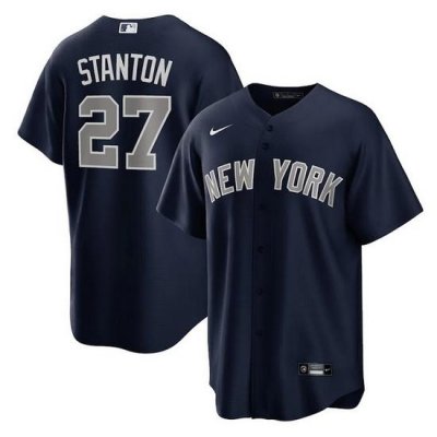 Men New York Yankees 27 Giancarlo Stanton Navy Cool Base Stitched Baseball Jerse