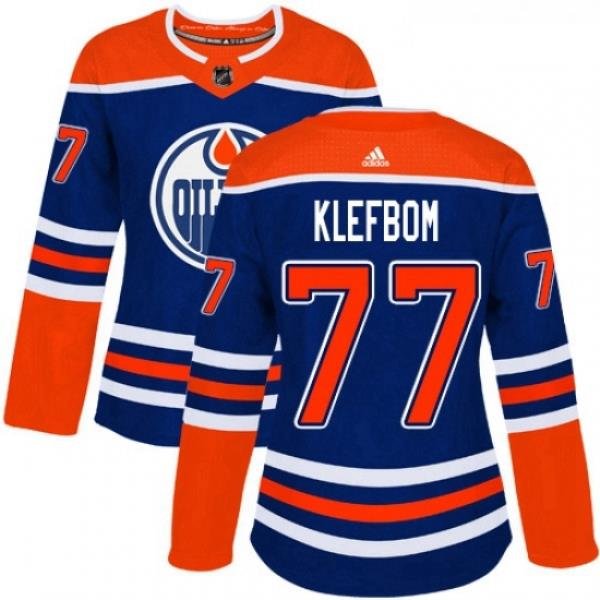 Womens Adidas Edmonton Oilers 77 Oscar Klefbom Authentic Royal Blue Alternate NHL Jersey