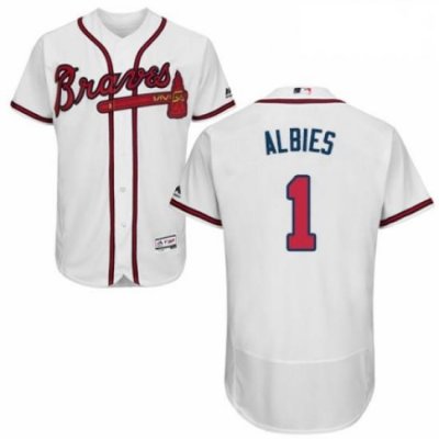 Mens Majestic Atlanta Braves 1 Ozzie Albies White Home Flex Base Authentic Collection MLB Jersey