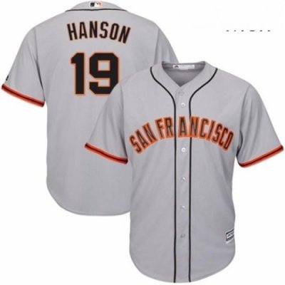 Mens Majestic San Francisco Giants 19 Alen Hanson Replica Grey Road Cool Base MLB Jersey