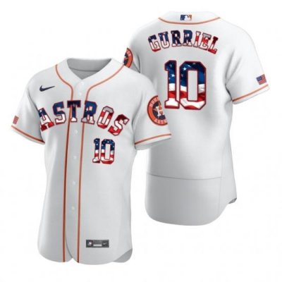 Men Houston Astros 10 Yuli Gurriel Men Nike White Fluttering USA Flag Limited Edition Flex Base MLB Jersey