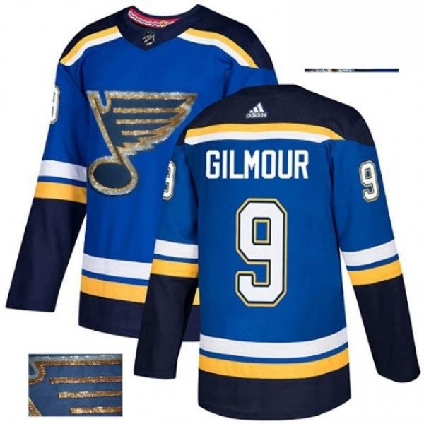 Mens Adidas St Louis Blues 9 Doug Gilmour Authentic Royal Blue Fashion Gold NHL Jersey