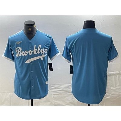 Men Los Angeles Dodgers Blank Light Blue ThroWback Cool Base Stitched Baseball Jersey