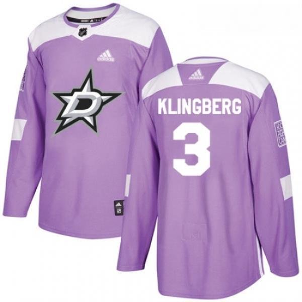 Youth Adidas Dallas Stars 3 John Klingberg Authentic Purple Fights Cancer Practice NHL Jersey