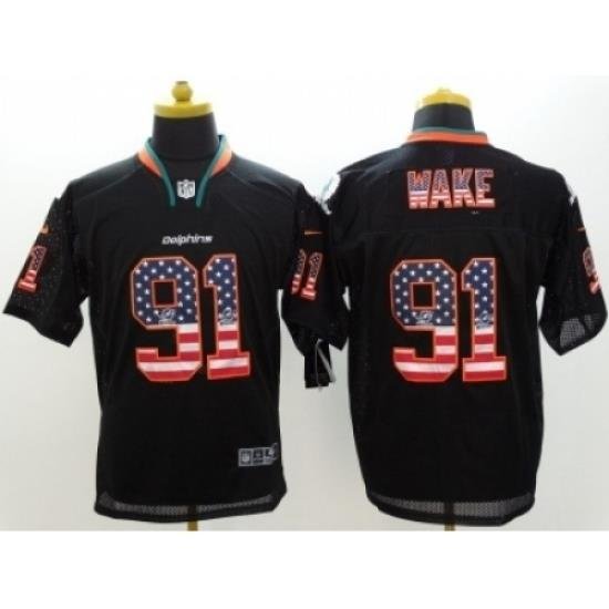 Nike Miami Dolphins 91 Cameron Wake Black Elite USA Flag Fashion NFL Jersey