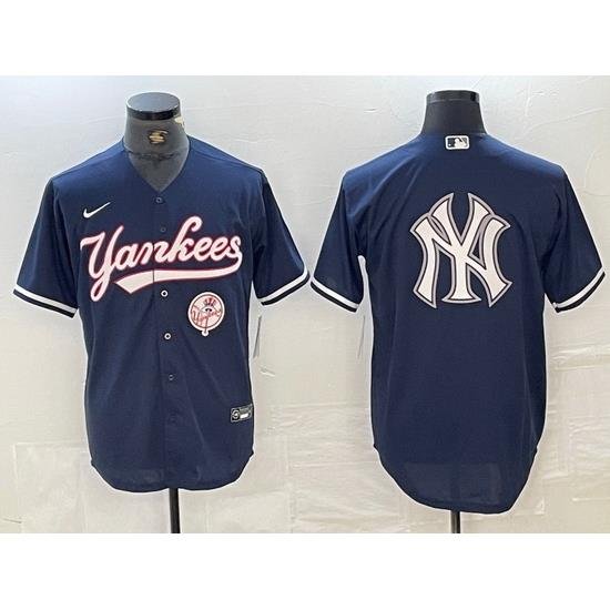 Men NeW York Yankees Big LOGO Navy Cool Base Stitched Baseball Jersey 27