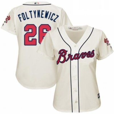 Womens Majestic Atlanta Braves 26 Mike Foltynewicz Authentic Cream Alternate 2 Cool Base MLB Jersey