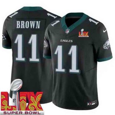 Men Philadelphia Eagles A.J. Brown #11 Black 2024 2025 Super Bowl LIX F U S E Stitched NFL Jersey