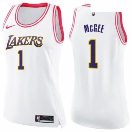 Womens Nike Los Angeles Lakers 1 JaVale McGee Swingman WhitePink Fashion NBA Jersey