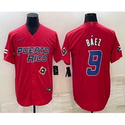 Men's Puerto Rico Baseball #9 Javier Baez 2023 Red World Baseball Classic Stitched Jerseys