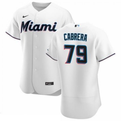 Men Miami Marlins 79 EdWard Cabrera Men Nike White Home 2020 Flex Base Player MLB Jersey